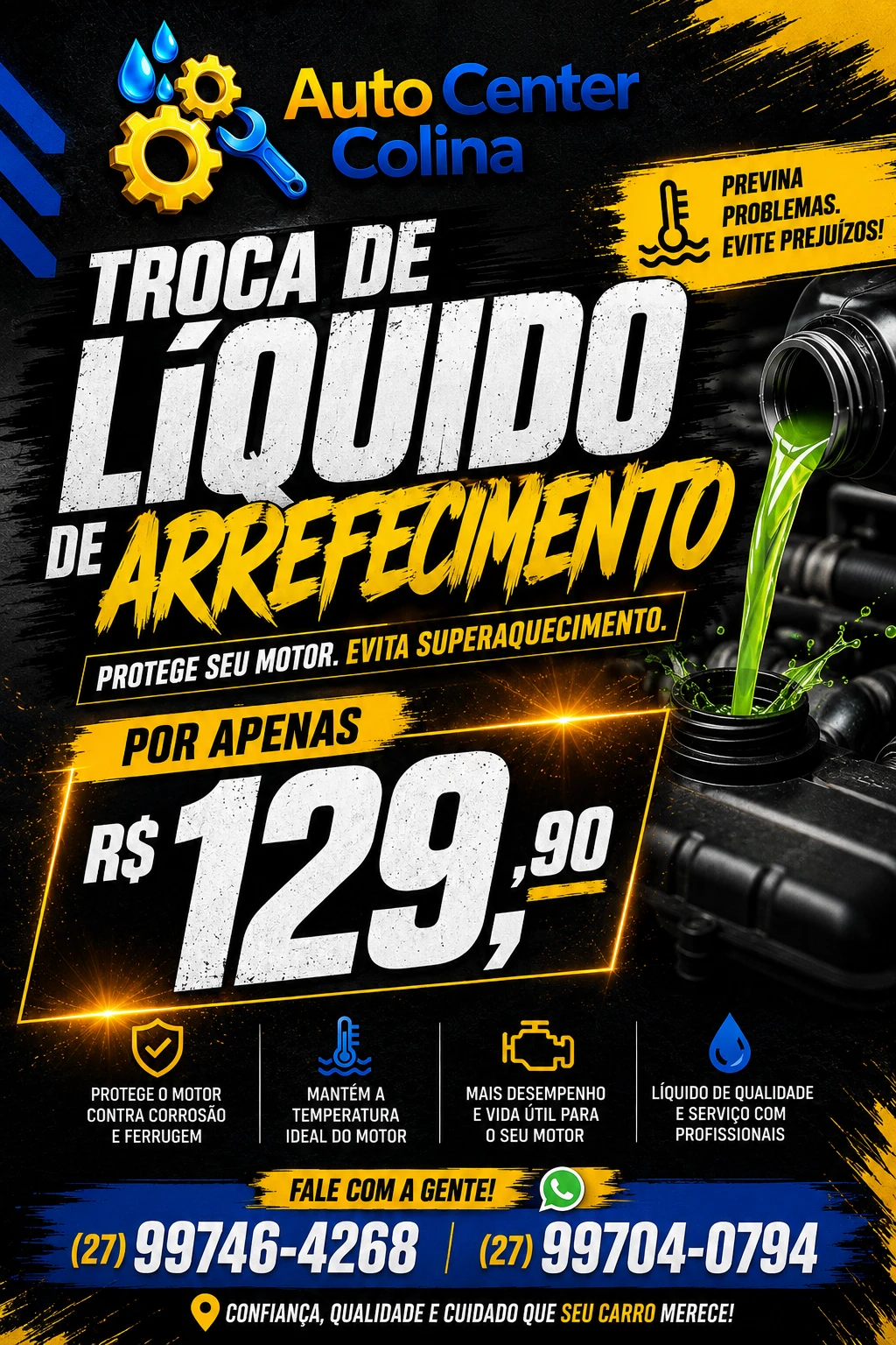 Troca de líquido de arrefecimento por R$ 129,90