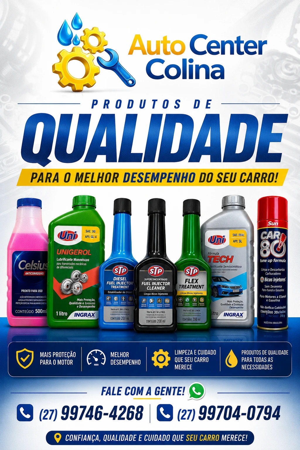 Produtos de qualidade: aditivos, lubrificantes e limpadores de bicos