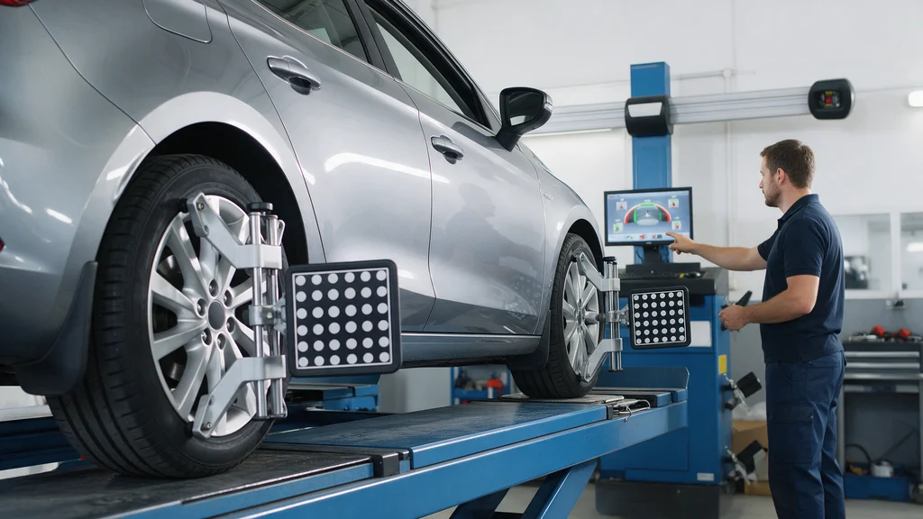 Carro na máquina de alinhamento 3D